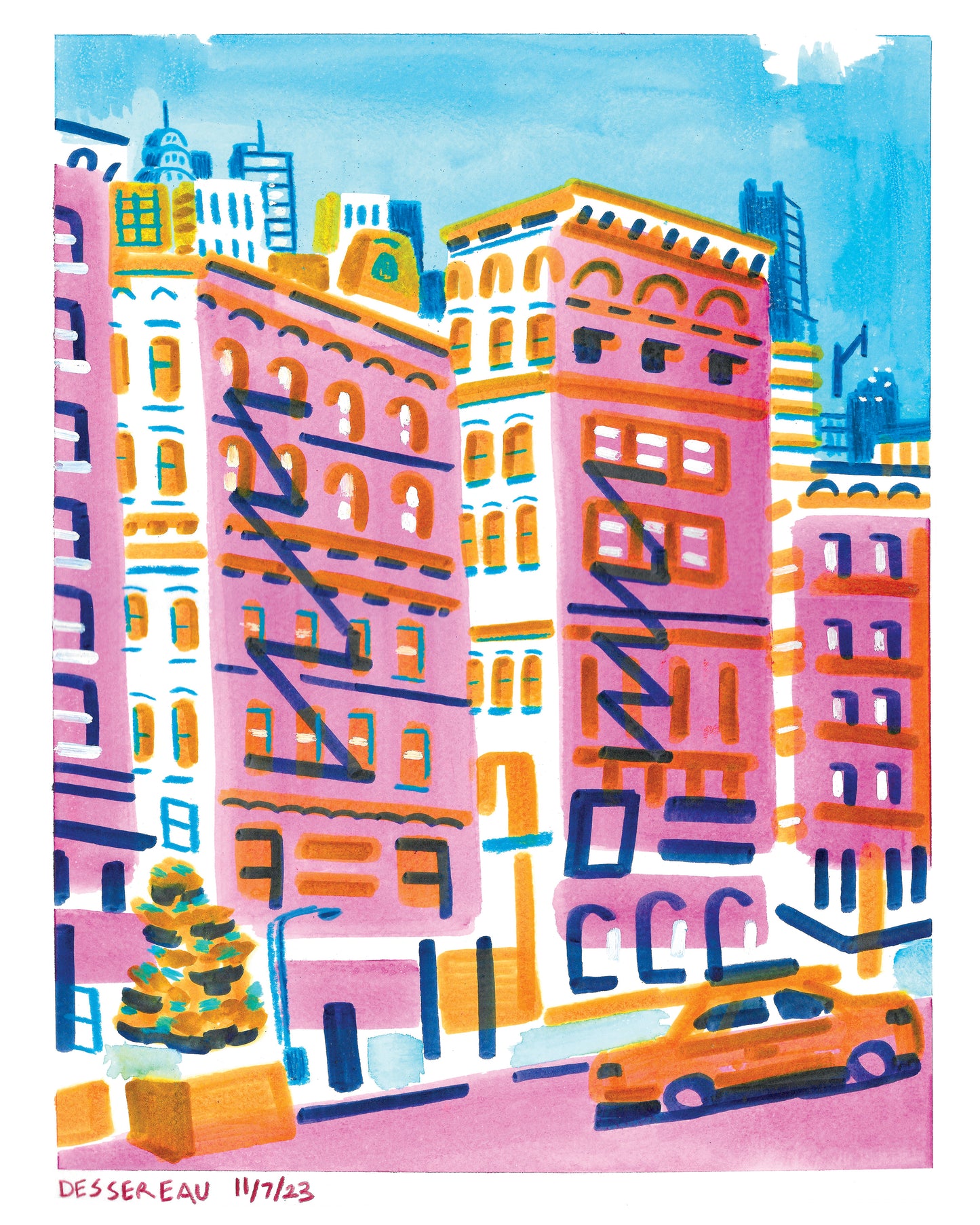 Chelsea CityScape, Pink, Print